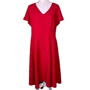 Lane Bryant Women’s Red Flutter Sleeve Midi Dress V-Neck Fit & Flare Holiday 20